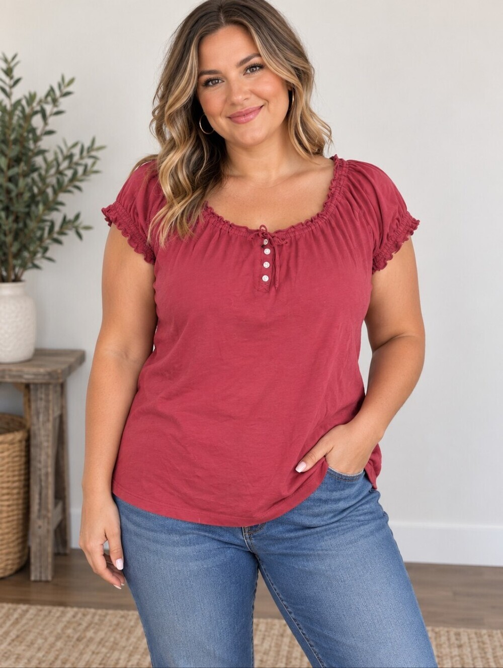 LRL Laren Ralph Lauren Pink Ruffle Neck & Sleeves Pullover Top Women's Plus 1X